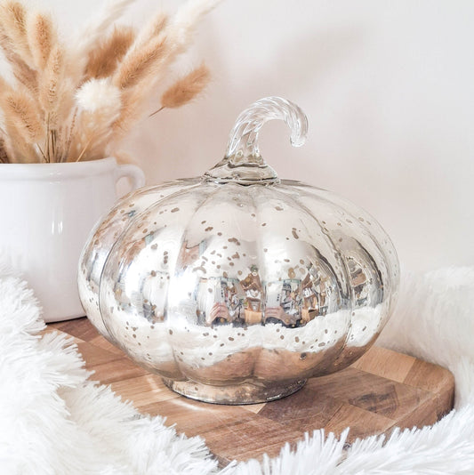 Silver Mirrored Glass Pumpkin