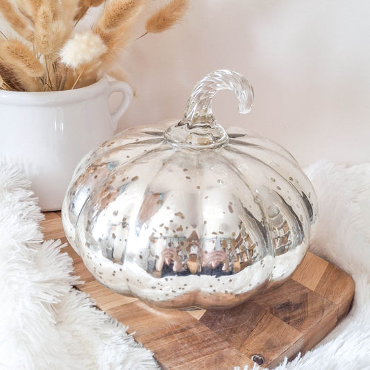 Silver Mirrored Glass Pumpkin