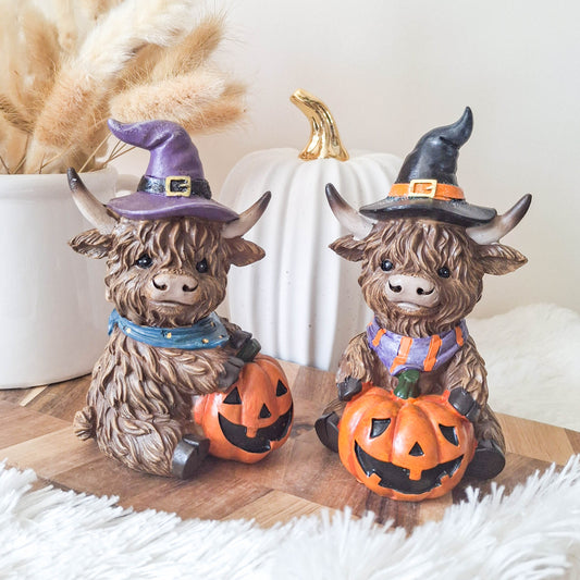 Halloween Highland Cow with Pumpkin