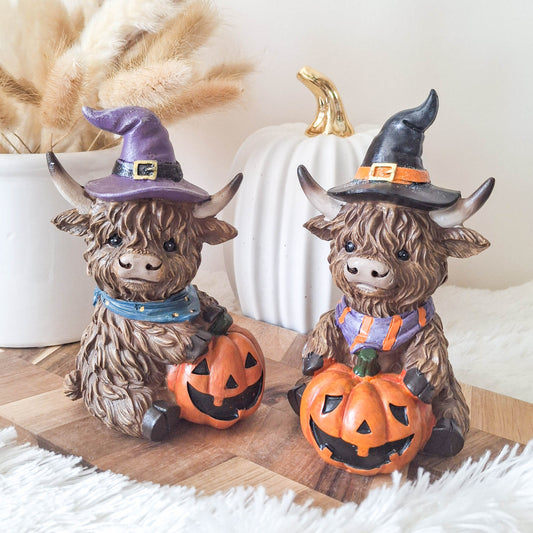Halloween Highland Cow with Pumpkin