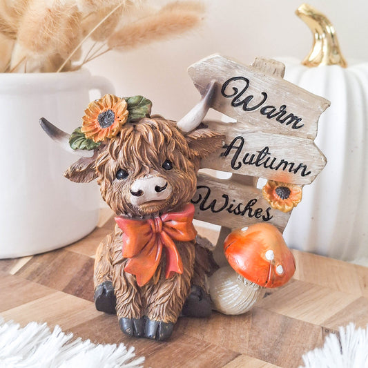 Warm Autumn Wishes Highland Cow Ornament