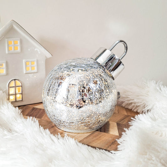 Silver Crackle Star LED Bauble Ornament