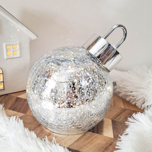 Silver Crackle Star LED Bauble Ornament