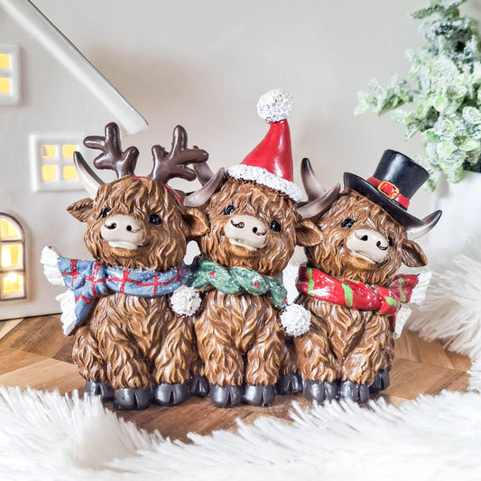 Christmas Highland Cow Trio