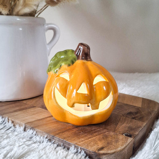 Small Orange LED Carved Ceramic Pumpkin