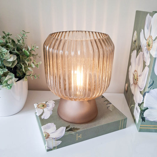 Taupe LED Ripple Glass Lamp