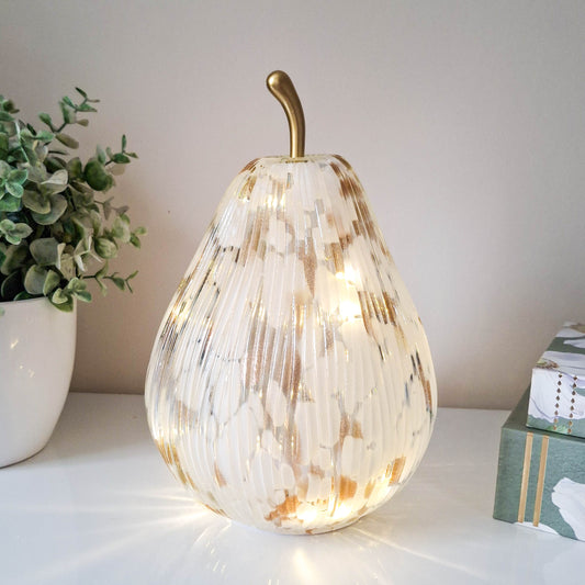 White & Bronze Patterned LED Glass Pear
