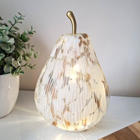 White & Bronze Patterned LED Glass Pear