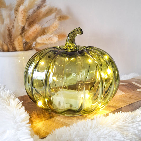 Green Glass LED Pumpkin Ornament