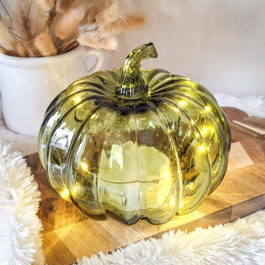 Green Glass LED Pumpkin Ornament