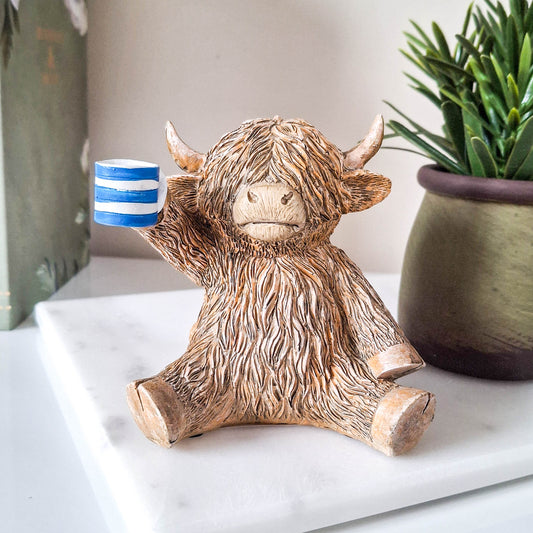Time For A Cuppa Happy Highland Cow Figurine