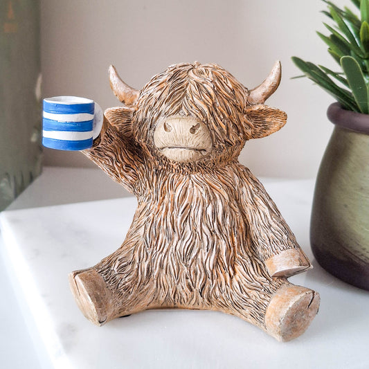 Time For A Cuppa Happy Highland Cow Figurine