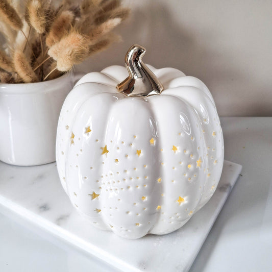 White Star Cutout LED Pumpkin