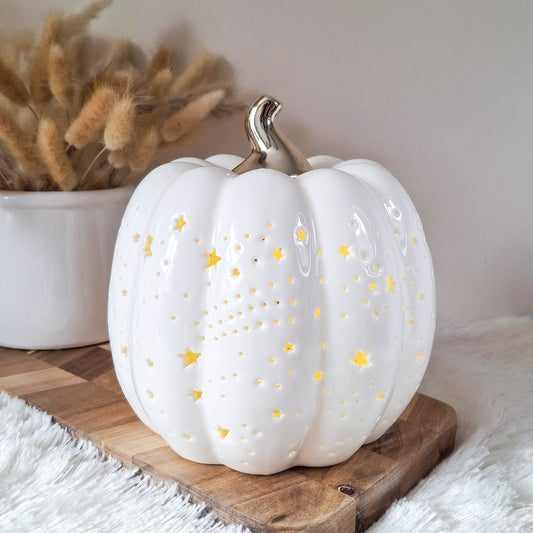 White Star Cutout LED Pumpkin