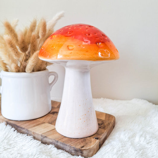 Tall Orange Ceramic Mushroom