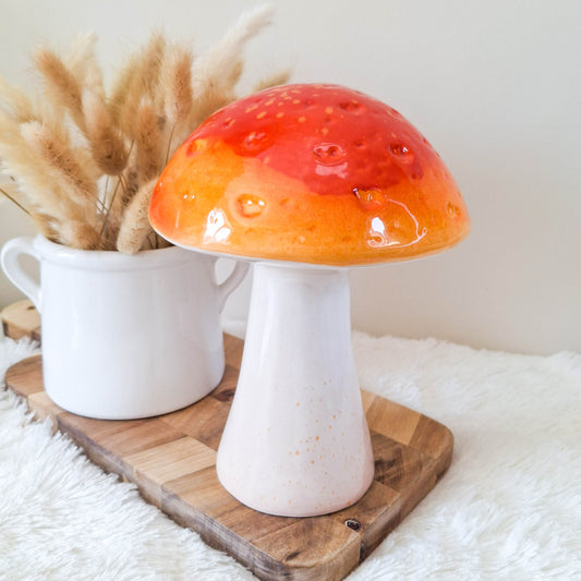 Tall Orange Ceramic Mushroom