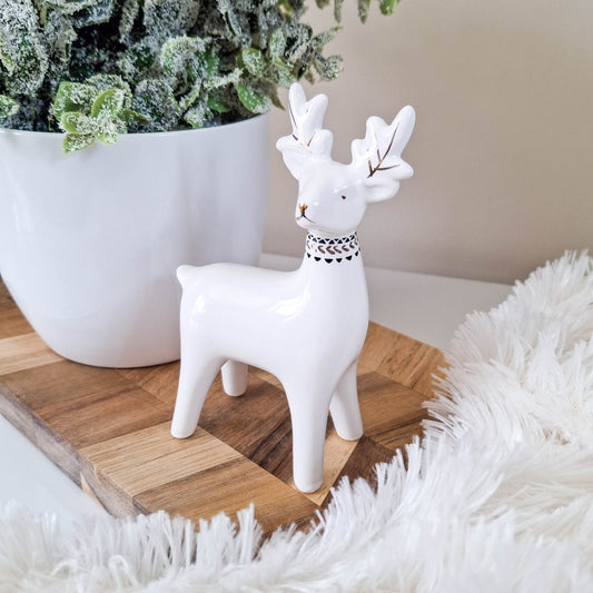 Small White Ceramic Reindeer Ornament