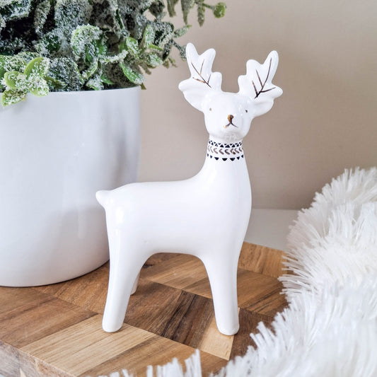 Small White Ceramic Reindeer Ornament