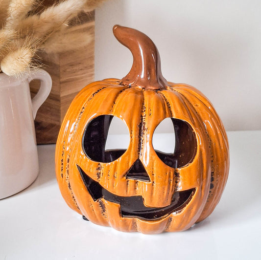 Orange Carved Pumpkin Lantern Holder
