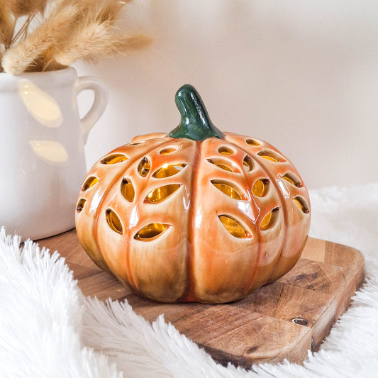 Orange Cutout Ceramic LED Pumpkin