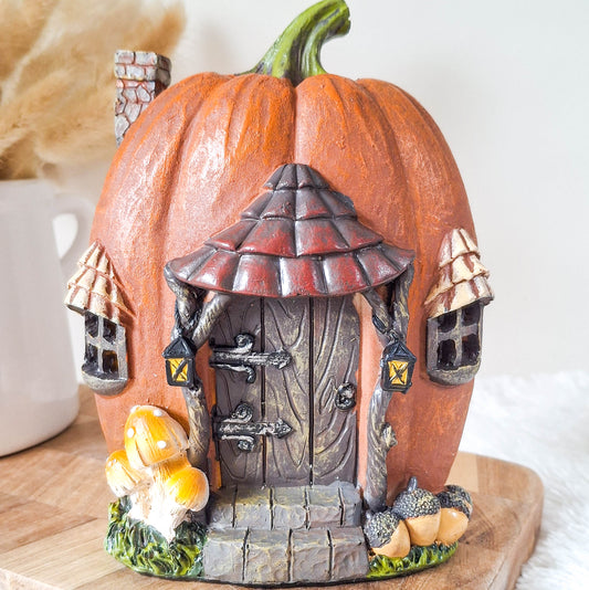 Orange Resin LED Light Up Pumpkin House