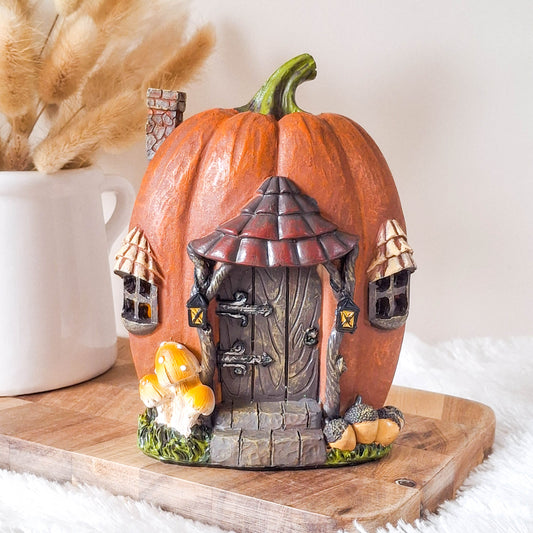 Orange Resin LED Light Up Pumpkin House
