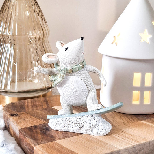 Mini Snowboarding Mouse Figurine