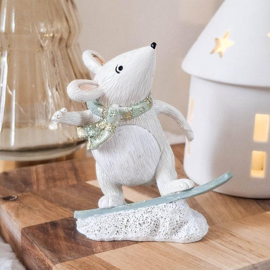 Mini Snowboarding Mouse Figurine
