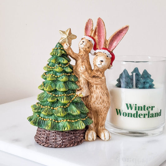 Jasper & Bonnie Rabbits with Christmas Tree