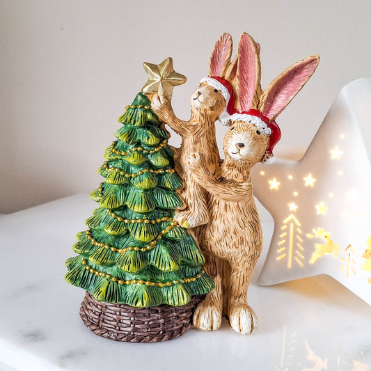 Jasper & Bonnie Rabbits with Christmas Tree