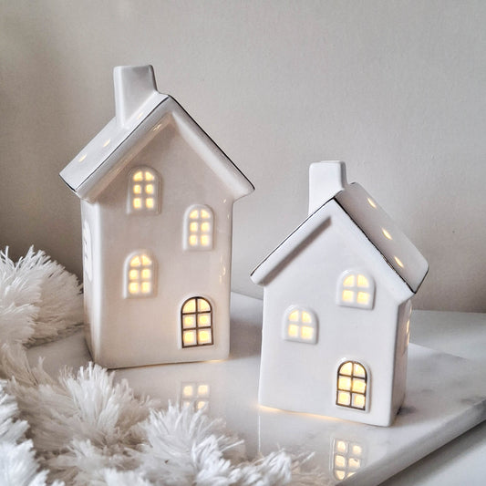 Cosy Lane White Ceramic House LED Ornament