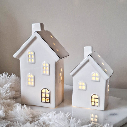 Cosy Lane White Ceramic House LED Ornament