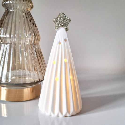 Small Matt White LED Ceramic Christmas Tree Ornament
