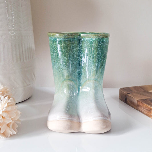 Small Green Ceramic Wellies Vase