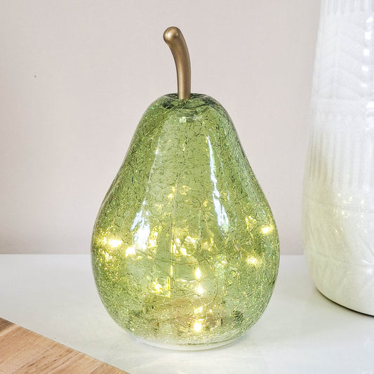 Green Crackled Glass LED Pear