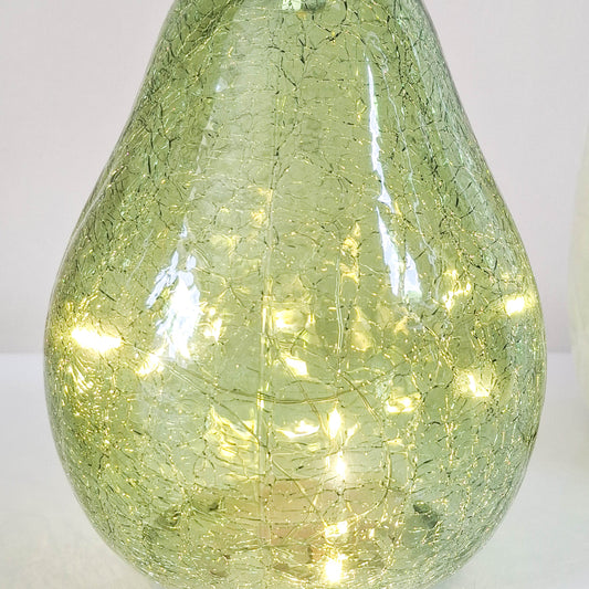 Green Crackled Glass LED Pear