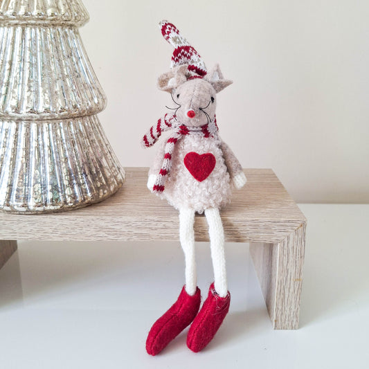 Red Heart Fabric Sitting Mouse