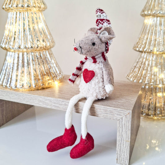 Red Heart Fabric Sitting Mouse