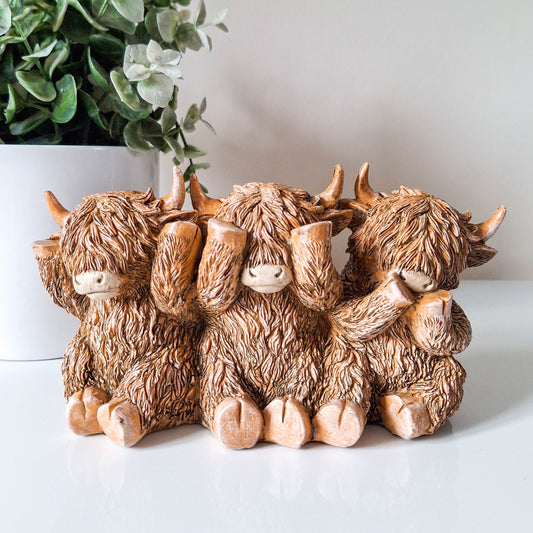 Three Wise Cows Highland Cow Trio Figurine