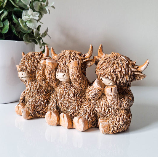 Three Wise Cows Highland Cow Trio Figurine