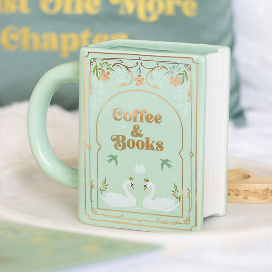 Coffee & Books Green Book Shaped Mug