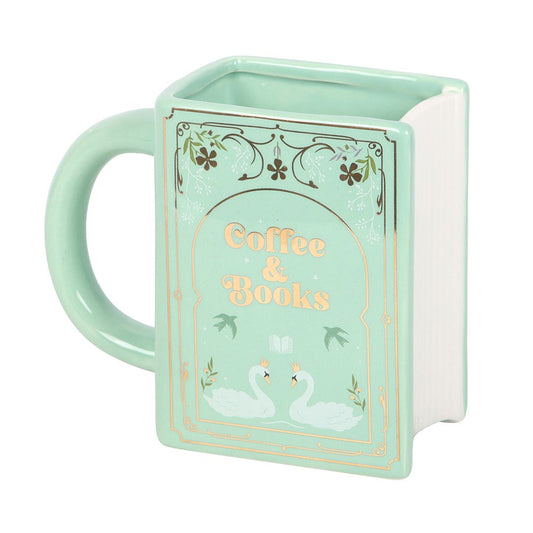 Coffee & Books Green Book Shaped Mug