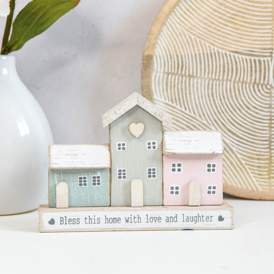 Bless This Home Pastel Houses Plaque