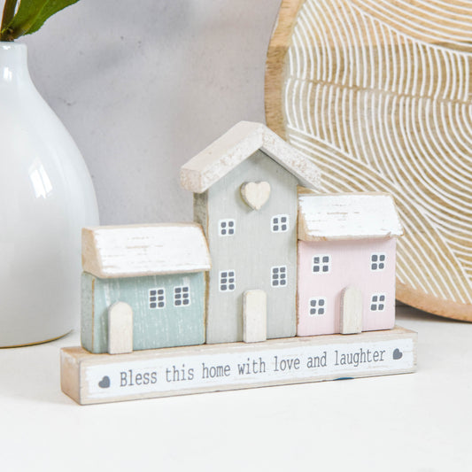 Bless This Home Pastel Houses Plaque