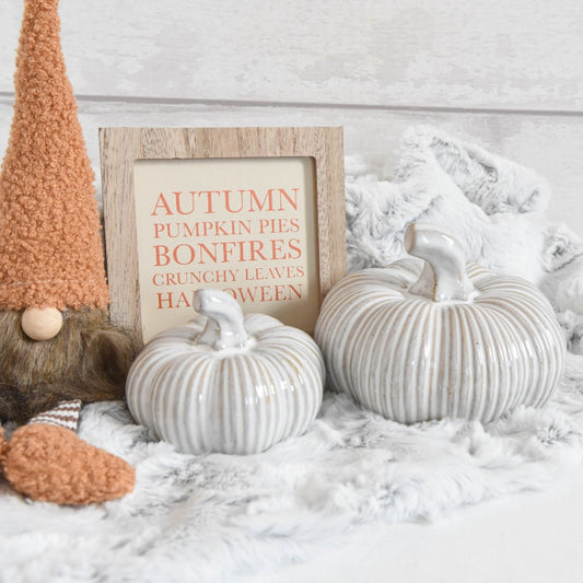 Rustic Two Tone Ribbed Ceramic Pumpkin
