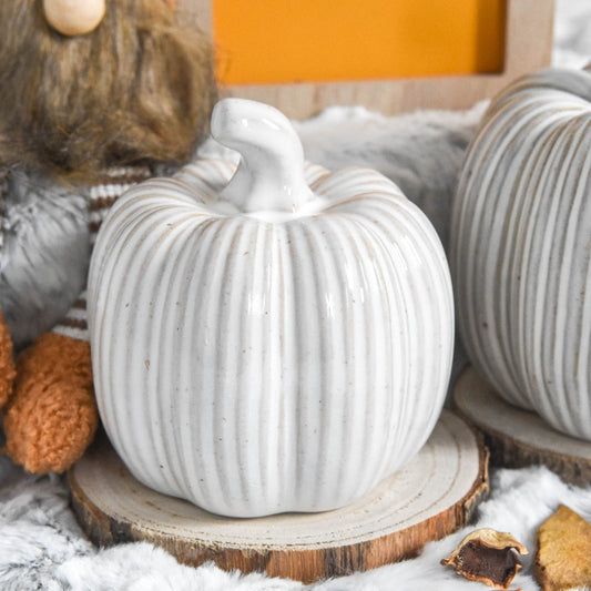 Natural Ribbed Ceramic Pumpkin