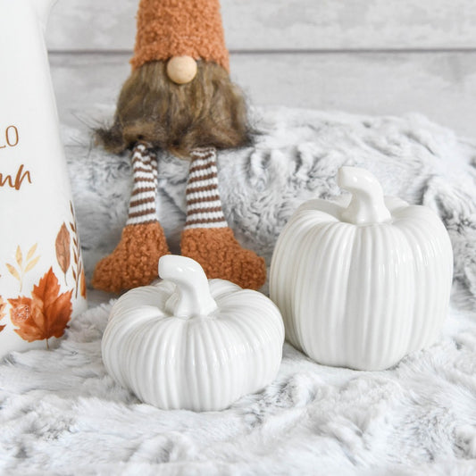 White Ribbed Ceramic Pumpkin