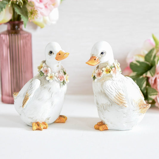 Floral Garland Duck Ornaments Set of 2