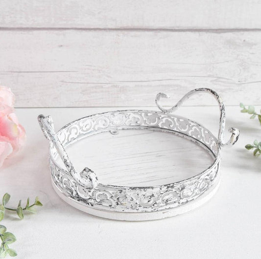 Vintage White Round Metal Tray -  Picture Perfect Interiors