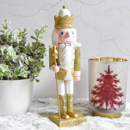 White & Gold Glitter Nutcracker Ornament